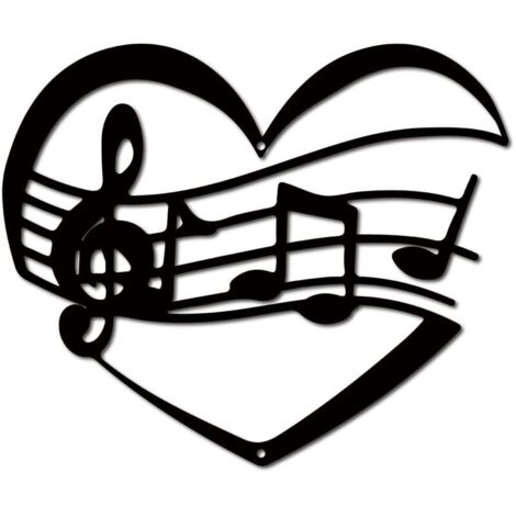 Musique Note Métal Mur Art Décor Noir Mur Signes Fer Suspendu Métal Ornement Sculpture Coeur pour Balcon Jardin Maison Salon Décoration Extérieur Intérieur Cuisine Cadeaux 11.8x9.8 Pouce