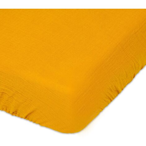 MUSLIN-Laken mit Gummizug 90x200x25, Senf06, MATEX