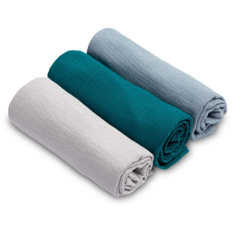 Muslin-Windel einfarbig blau (Pack - 3 Stück)
