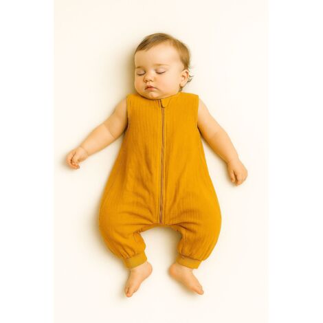 Musselin-Schlafsack für Kinder mit Beinen L 9-24 Monate Sommer TOG 1.0 - Senf