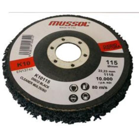 MUSSOL disco k10 115x22,23 oxido pintura , Disco abrasivo con nylon de carburo de silicio. Para metales y piedra. Limpieza y pulido de superficies pintadas, oxidadas y corroídas. M
