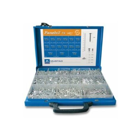 Mustad – Coffret métallique assortiment de 1910 vis Panelvit tête fraisée TX20 – Longueur 3,5 à 5 mm – Traitement Chromiting – MBPV001501910C8