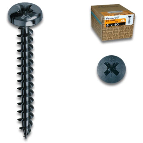 MUSTAD Panelvit Vite a testa cilindrica Pozidriv - Filettatura intera - Zincato nero - Ø4x25mm - Confezione da 500 - PVACZC400250KNC