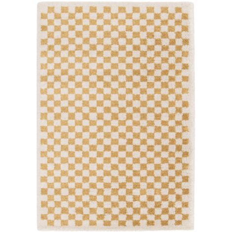 Mustard yellow and cream interior checkerboard rug, Taylor, 170x120x3 cm