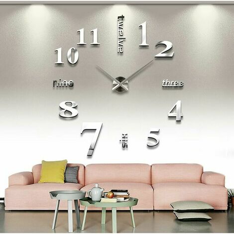 Mute Wall Clock, Modern Fashion Wall Pendulum Frameless Wall Clock 3D DIY Mirror Sticker Office Hotel Home Decoration DIY Wall Clock