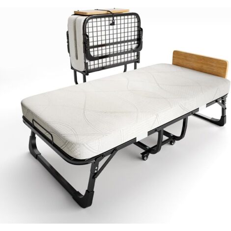 Mutital Klappbares Gästebett 90x190 cm für 1 Person – Schaumstoffmatratze – Lattenrost – Verriegelungssystem – mit Rollen – Einfacher Aufbau