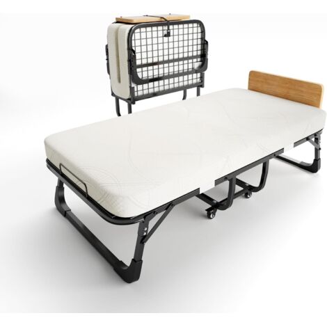 Mutital Lit d’appoint pliant 90x190 cm 1 personne – Matelas mousse – Sommier à lattes – Système de verrouillage – Avec roulettes – Facile à assembler