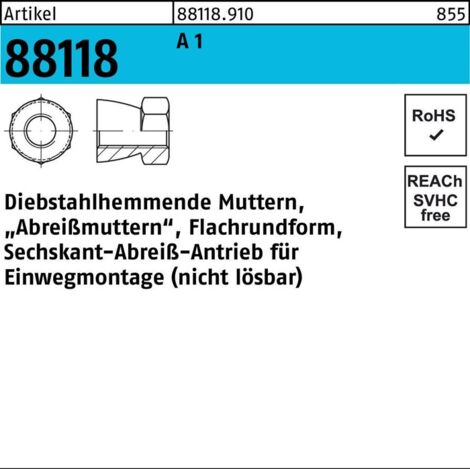 Mutter R 88118 diebstahlhemmend M 16 x 14 A 1