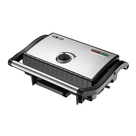 Muvip appareil à sandwich en acier inoxydable plaque grill 1500w - température réglable - plaque supérieure inclinable - pression uniforme - poignée cool-touch