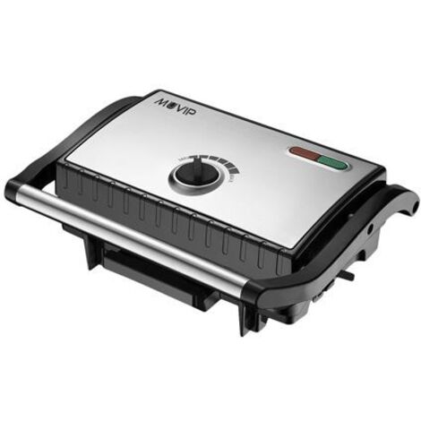 Muvip appareil à sandwich plat en acier inoxydable 1500w - température réglable - plaque supérieure inclinable - pression uniforme - poignée cool-touch