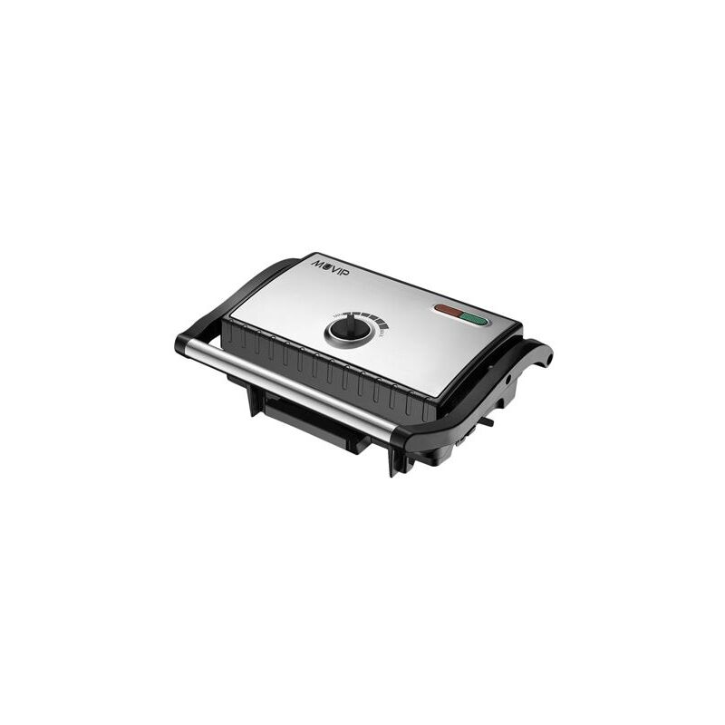 Muvip appareil à sandwich en acier inoxydable plaque grill 1500w - température réglable - plaque supérieure inclinable - pression uniforme - poignée