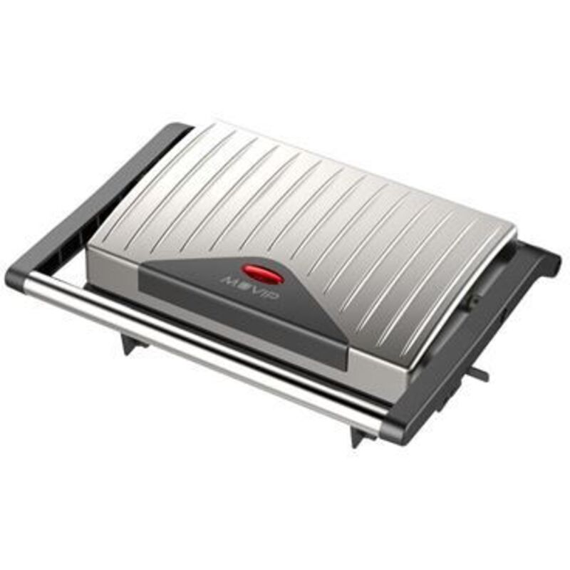 Muvip - appareil à sandwich plat en acier inoxydable 750w - plaque supérieure inclinable - pression uniforme - poignée cool-touch