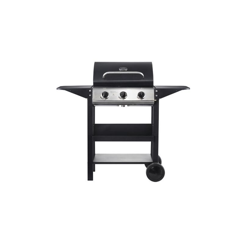 Barbecue gas 3 brûleurs - 1209x586x1076mm - grilles émaillées, plateaux latéraux, thermomètre sur le couvercle - couleur noir - Muvip