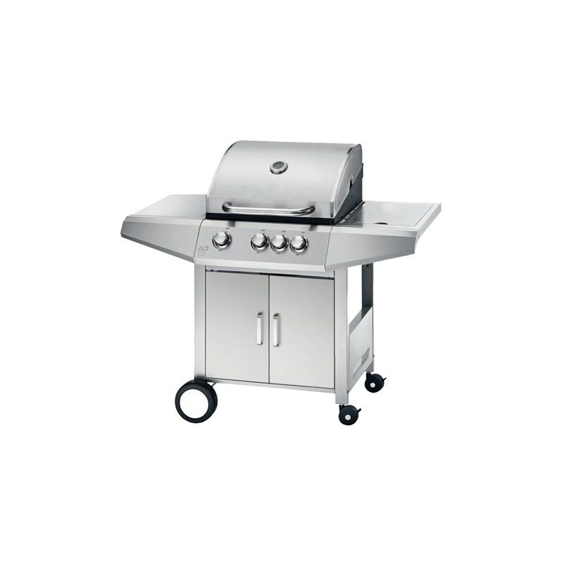 Image of Muvip - barbecue gas inox 4 fuochi - struttura de acciaio inox - 3 fuochi centrali + 1 fuoco laterale -- 2 griglie smaltate - vassoio laterale - asa