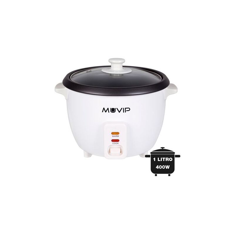 Muvip cuiseur de riz - capacité 1 litre - puissance 400w - système de cuisson et chauffage - pot intérieur antiadhésif - couvercle de verre