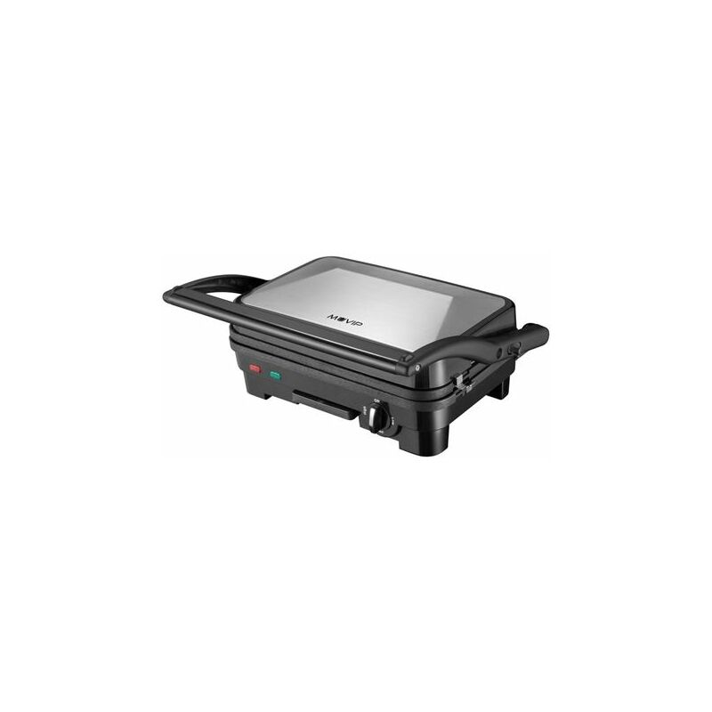 Image of Muvip - macchina per panini in acciaio inox 1800w - piastre grill reversibili antiaderenti, lisce - selettore di temperatura - piastra superiore