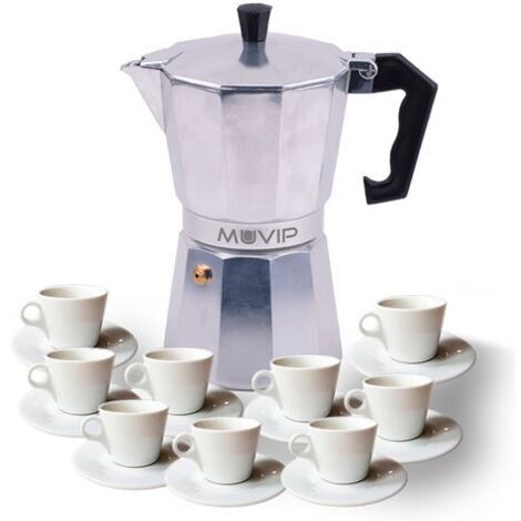 Muvip mv0602 cafetière de aluminium - capacité 9 tasses - poignée ergonomique - anti-adhésif - convient aux plaques électriques, vitrocéramiques et au gaz - couleur aluminium