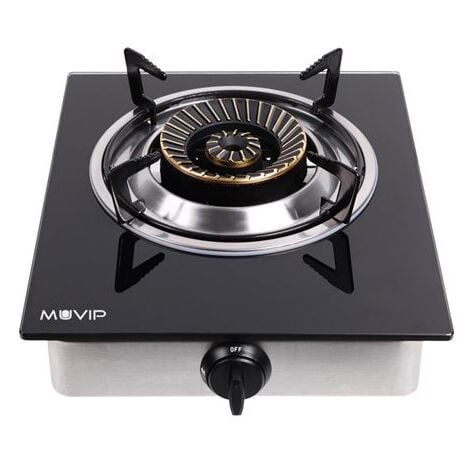 Muvip Quemadores Secundarios para barbacoas y ahumadores de la Marca Modelo Cocina de Gas INOX 1 Fuego - Cristal Templado - Encendido Piezoelectrico - Quemador de Hierro Fundido Desmontable