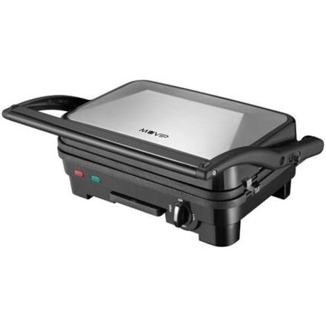 Muvip sandwichera inox 1800w - placas antiadherentes reversibles grill, lisa - selector de temperatura - placa superior basculante - asas tacto frio