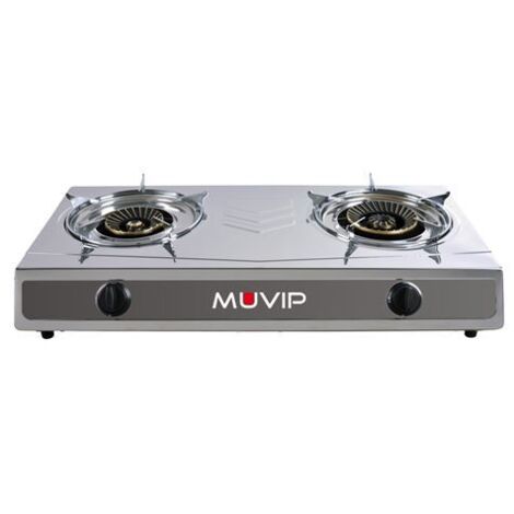 Muvip serie strong cocina de gas inox 2 fuegos - encendido piezoelectrico - quemador de hierro fundido desmontable