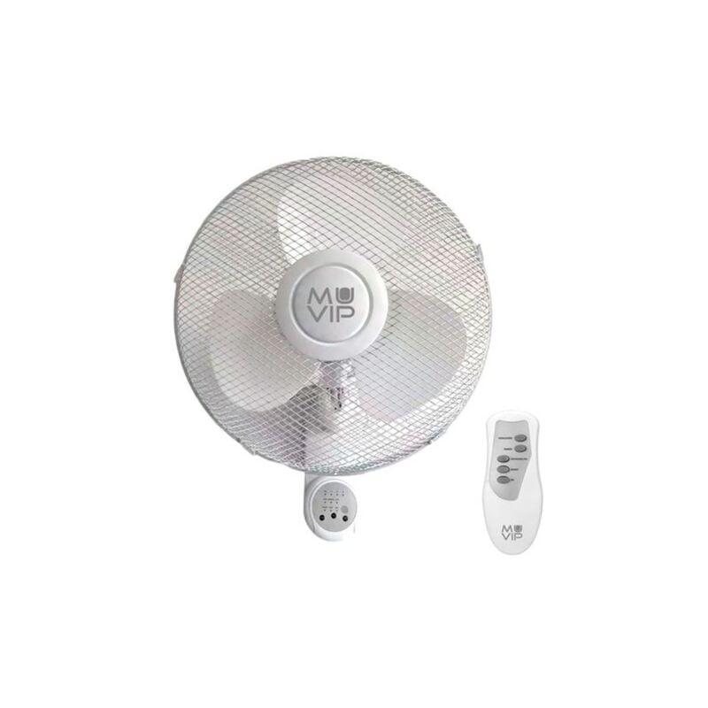 MUVIPMUVIP Ventilateur mural 45W avec télécommande -- 3 vitesses, fonction oscillation de, 40cm (16") de diamètre, grille de protection, silencieux