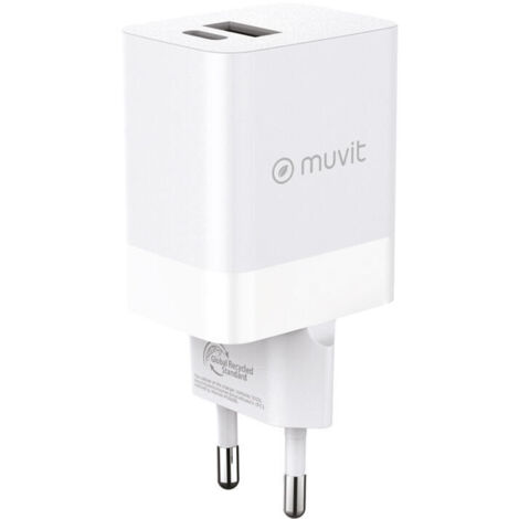 muvit for change cargador de pared 1 USB 12W+1 Tipo C PD 45W blanco