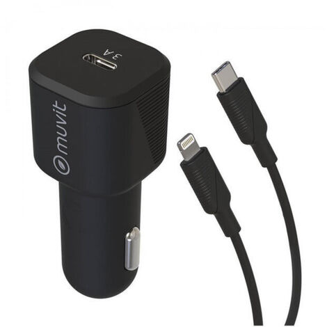muvit for change pack cargador coche Tipo C PD 20W + cable tipo C a lightning MFI 3A 1m negro