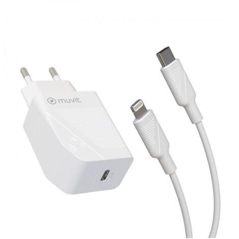 muvit for change pack cargador de pared Tipo C PD 20W + cable tipo C a lightning MFI 3A 1m blanco
