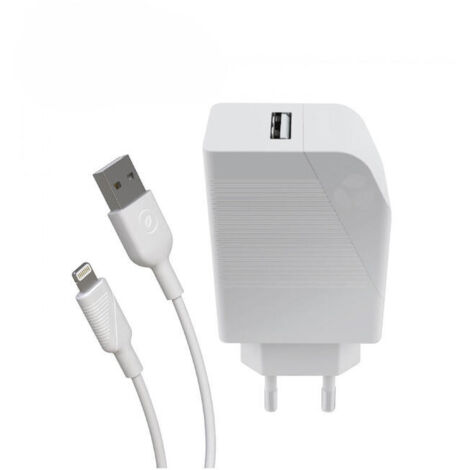 muvit for change pack cargador de pared USB 2.4A 12W + cable lightning MFI 2.4A 1,2m blanco