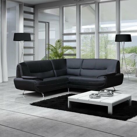 MUZA - Canapé d'angle design en simili cuir noir
