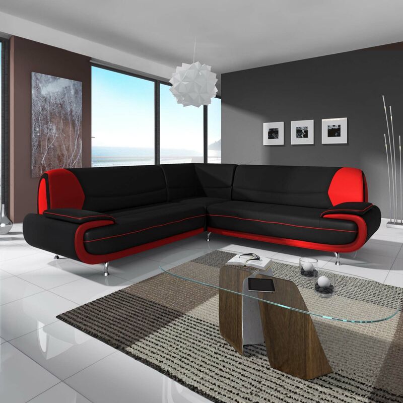 Canapé d'angle 5 places Rouge Cuir Design Confort Promotion