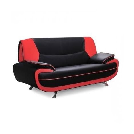 MUZA - Canapé design 2 places en simili cuir noir et rouge