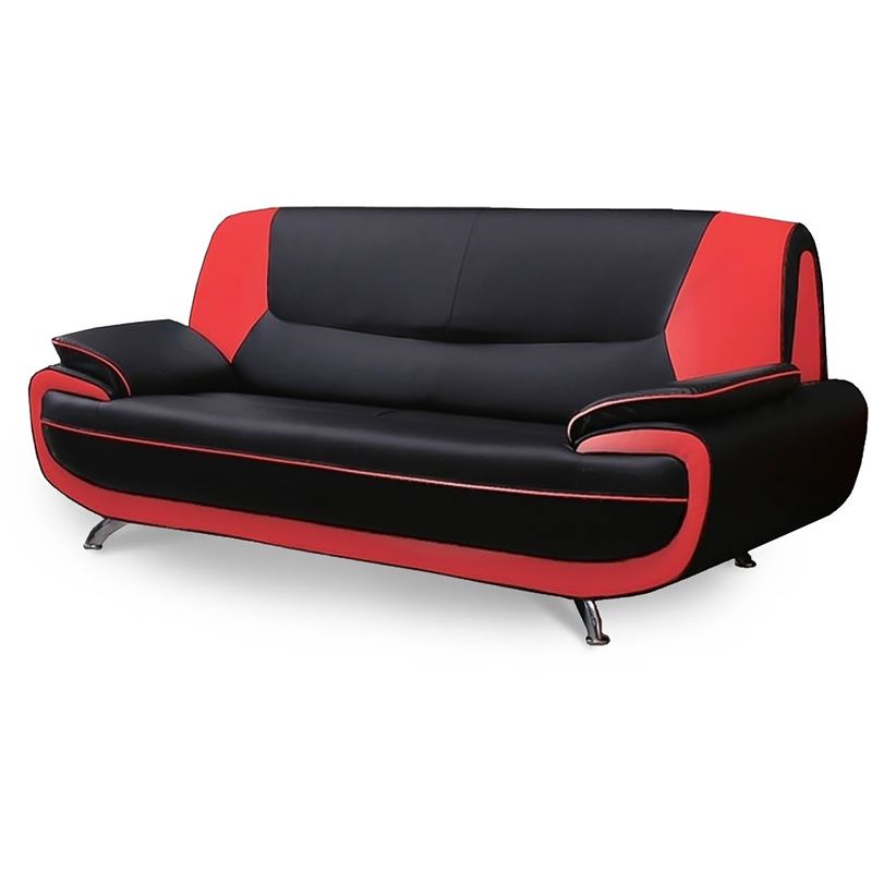 Canapé fixe 3 places Rouge Cuir Pas cher Design Confort