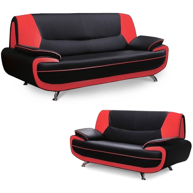MUZA - Ensemble canapé design en simili cuir noir et rouge - Noir