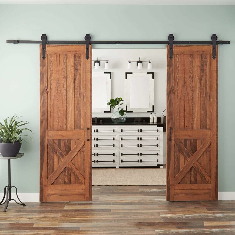 

12.0Ft 366cm Herraje Puerta Corredera, Kit Guia Puerta Corredera ,Rieles para Puertas Correderas, Juego de Piezas de Metal Carril para Puerta