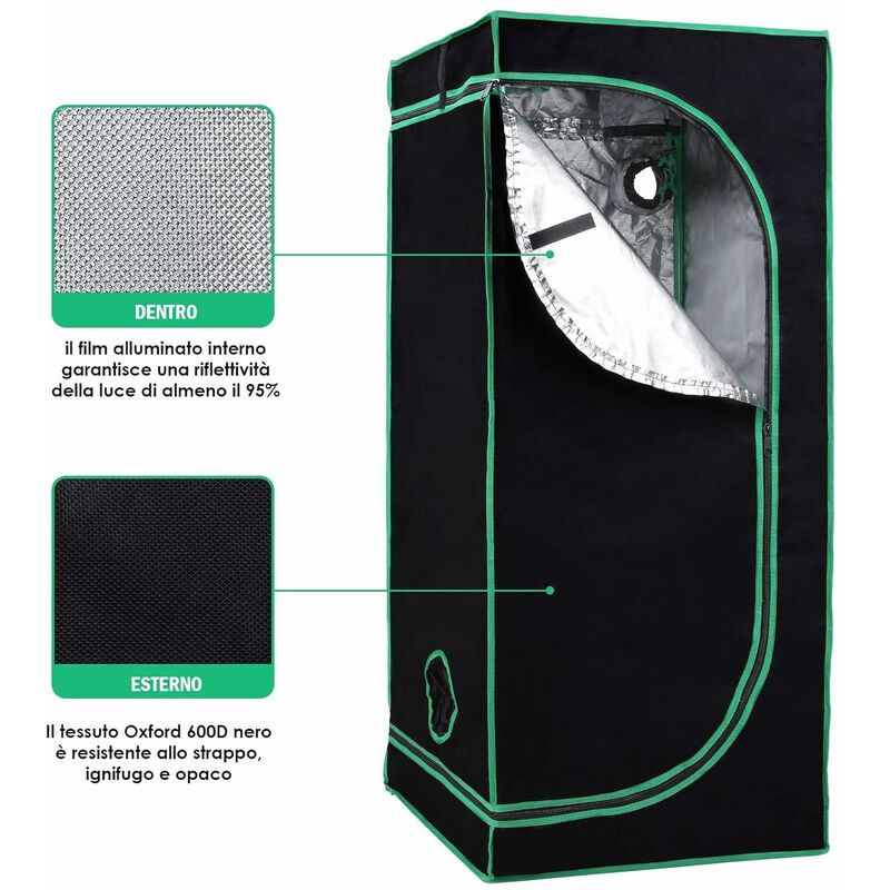 

60 x 60 x 140 cm Grow Tent Indoor/Armario de Cultivo Hidroponía/Armario de Cultivo Interior/Armario de Invernadero/Reflectividad Mylar - Mvpower