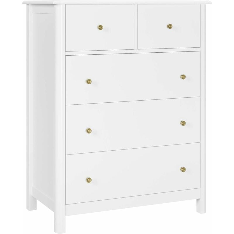

Aparador blanco, mueble de almacenaje con cajones, cómoda en madera de paulonia, para salón, entrada y dormitorio 74 x 40 x 94 cm (5 cajones)