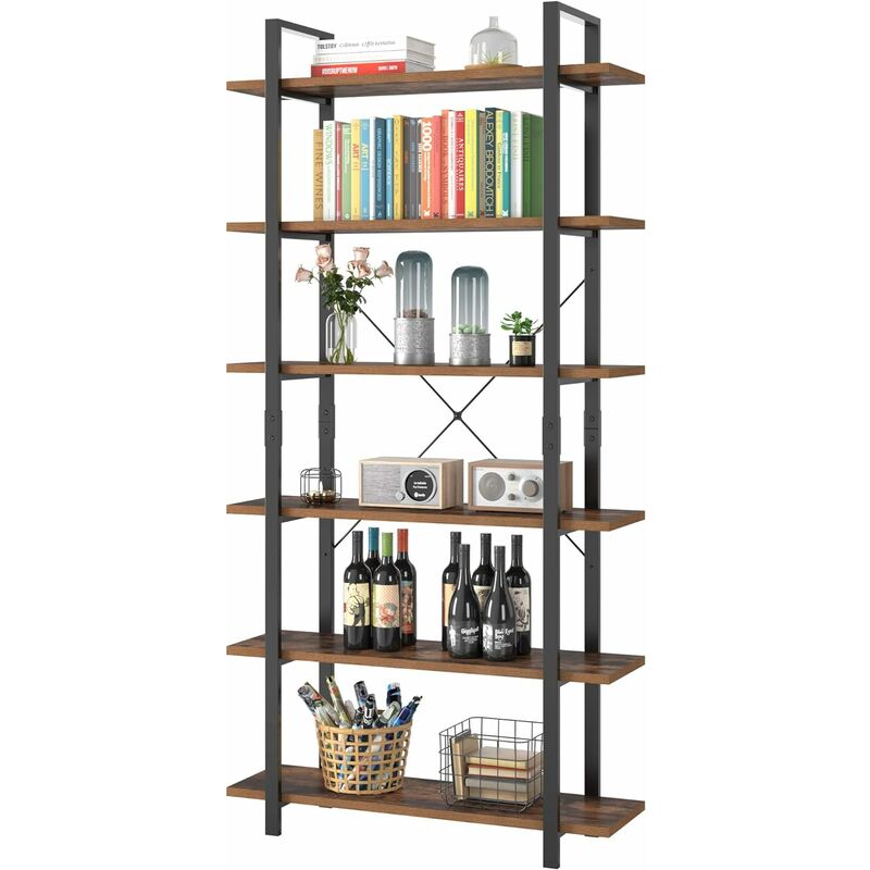 Mvpower - Bibliothèque debout , étagère de cuisine avec étagères en métal, bois, vintage, industriel, noir