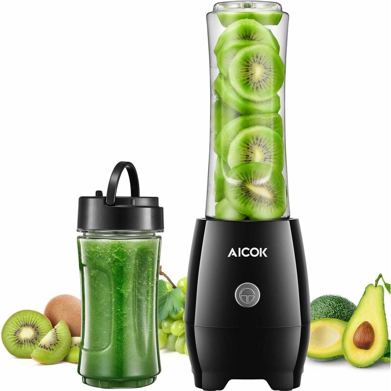 

Blender Blender, mini licuadora con 2 botellas portátiles de 600 ml y 330 ml, 4 cuchillas de acero inoxidable, licuadora para deportes y viajes, sin