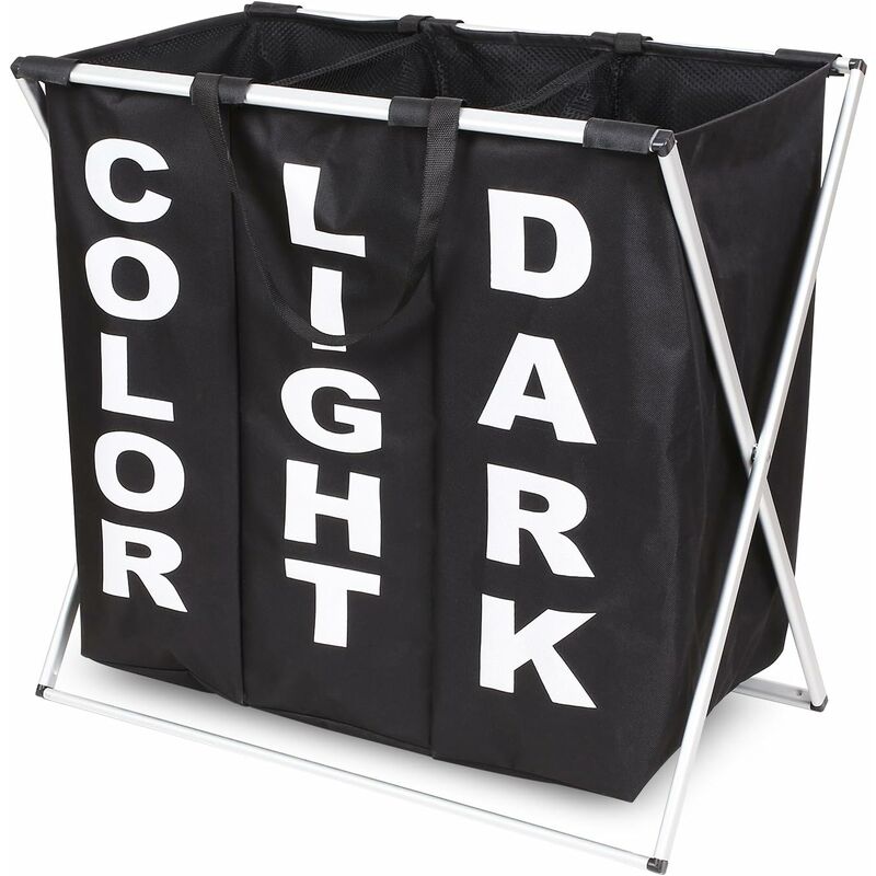 

Cesta de lavandería plegable con 3 bolsas de cesta de lavandería extraíbles con 2 asas de aluminio Cesta de lavandería negra 60 x 36 x 58 cm (125L)