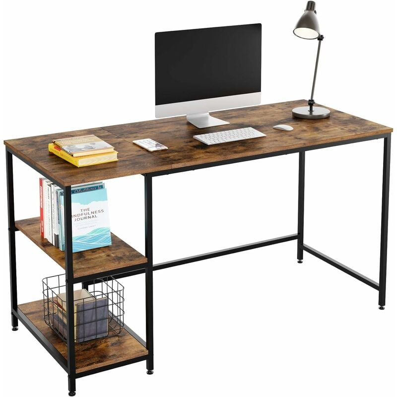 

MVPOWER Desk PC Table Mesa de ordenador con estantes Mesa de oficina Mesa de trabajo Madera Metal Vintage Negro Diseño industrial 140x60x76cm (L x W