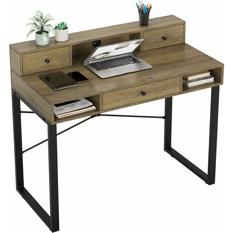 

Escritorio para Computadora, con Estantes y Cajones, Mesa para Computadora, para Estudio y Oficina, Escritorio para Computadora, Estilo Industrial,