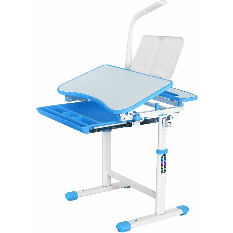 

Escritorio para estudiantes Mesa para niños Soporte de libro de madera de altura ajustable con cajón deslizante y LED táctil (Azul) - Mvpower