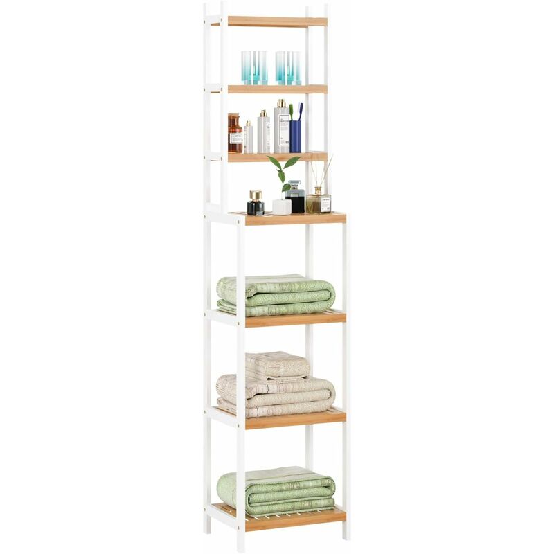 

MVPOWER Estante de flores Estante de baño Estante de almacenamiento para dormitorio Habitación Balcón Jardín Bambú 36 × 28 × 160 cm (Natural + Blanco)