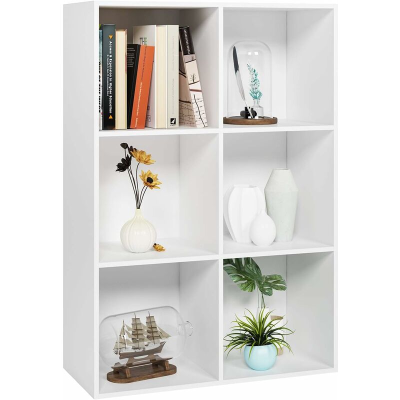 

Estantería para libros Estantería para libros Almacenamiento de madera para sala de estar Oficina de diseño (Blanco, 6 compartimentos) - Mvpower