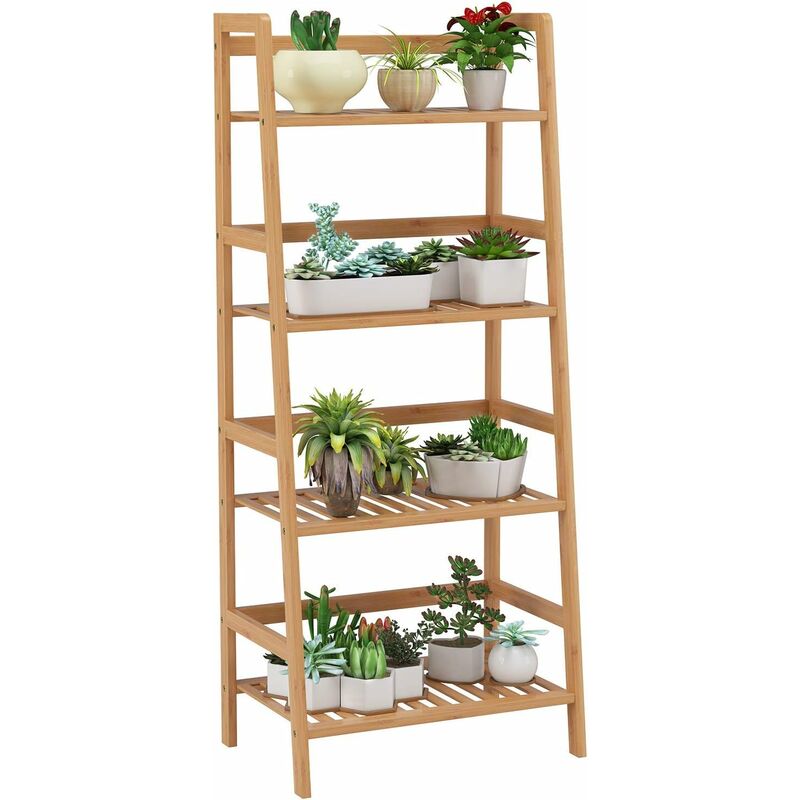 Tagère de Jardin Echelle à Fleurs de 4 Étages Meuble de Salle de Bain en Bambou pour Cour Jardin Salle Balcon 48×... - Mvpower