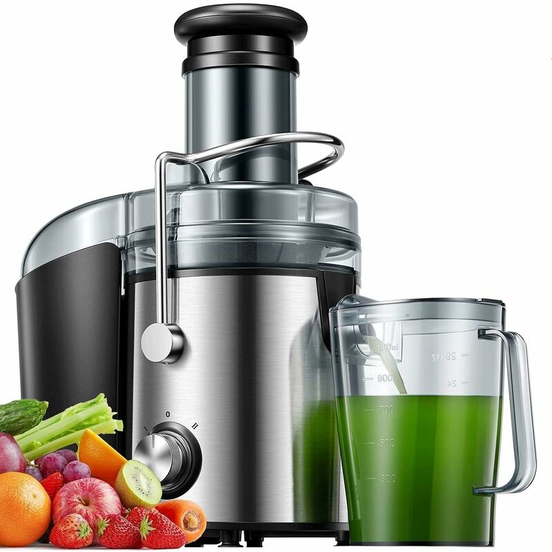

Extractor de jugo de frutas y verduras 800W, extractor de jugo frío con boca de 75 mm de ancho, pies antideslizantes y fáciles de limpiar, exprimidor