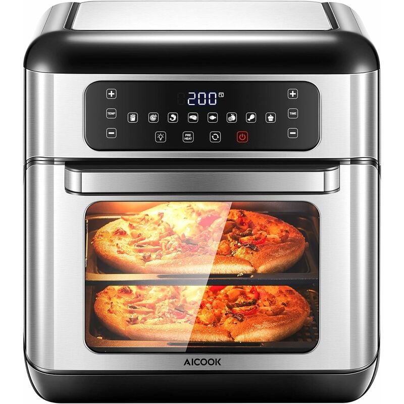 

Freidora de aire caliente de acero inoxidable de 10L, multifuncional con 8 programas preestablecidos, freidora sin aceite de 1500W, 6 accesorios y