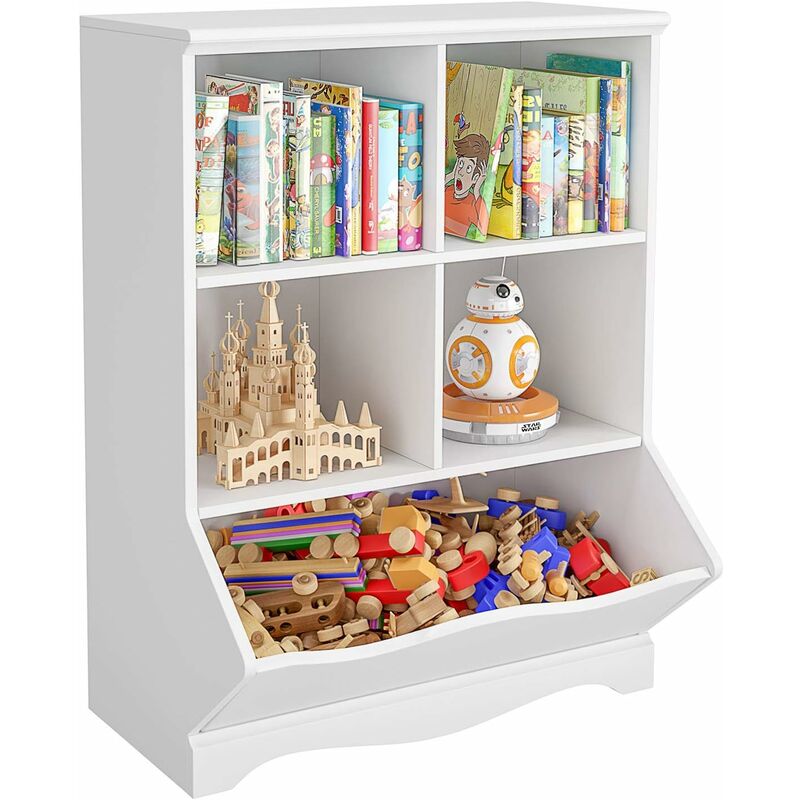 

Gabinete de juguetes de MDF Unidad de almacenamiento de biblioteca para niños con 5 compartimentos abiertos Organizador de juguetes Blanco 67 x 40 x