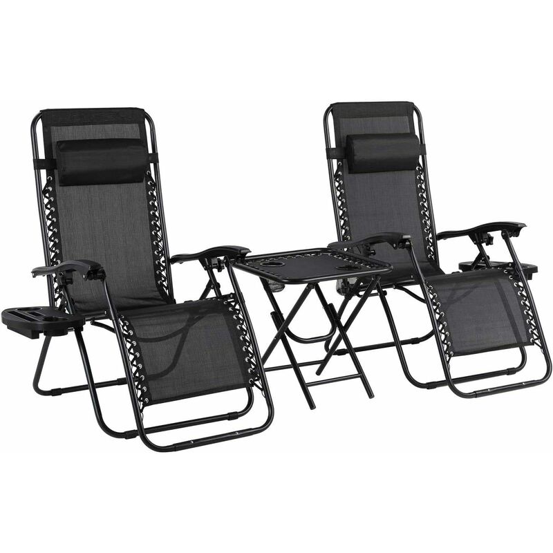 

Juego de Tumbonas Plegables con Mesa, Soporte para Bebidas, Mecedoras Jardín para Exterior con Almohadilla Ajustable para la Cabeza, Ergonómica,